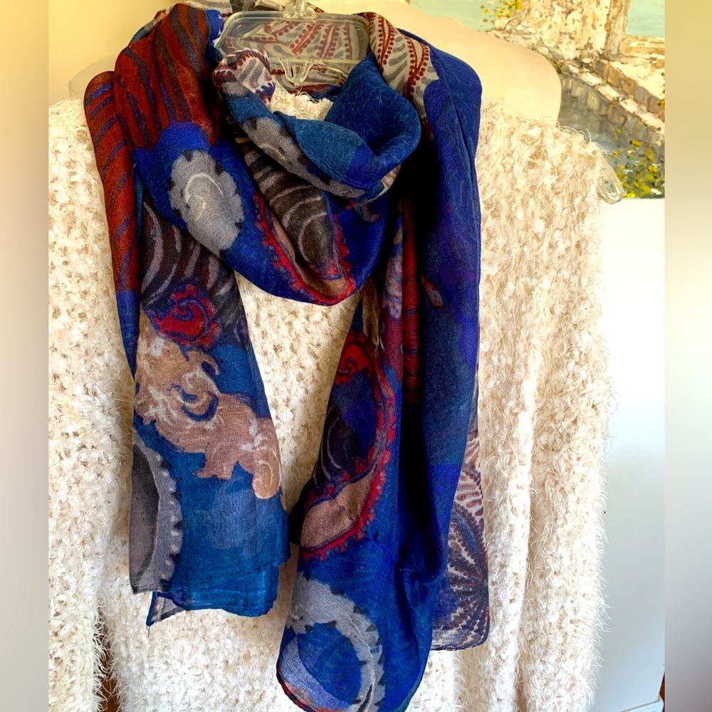 Elegant Blue Paisley semi sheer  Scarf